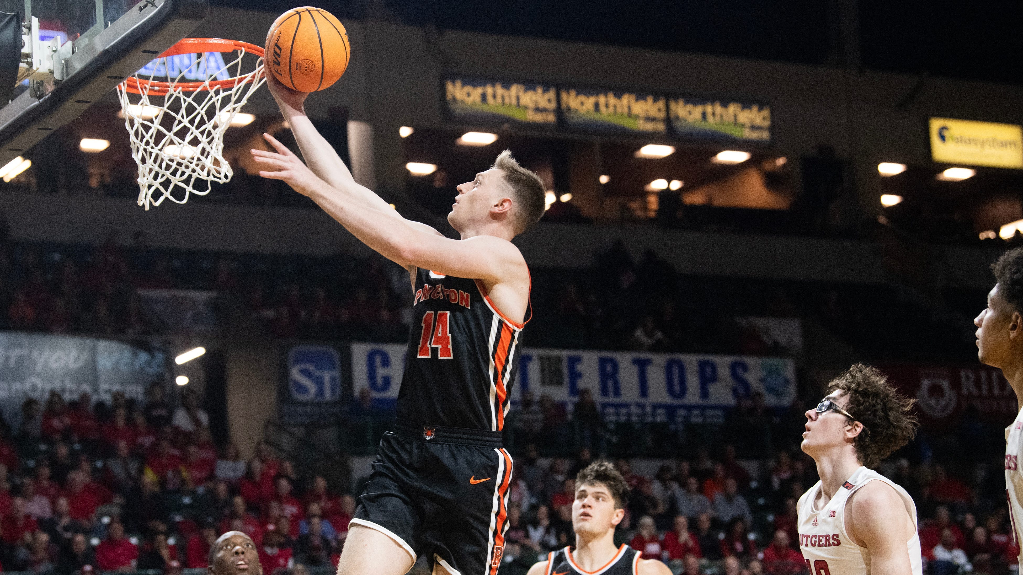 Princeton's Matt Allocco puts up a shot during the college men's basketball game between Princeton and Rutgers played at the Cure Insurance Arena in Trenton on Monday, November 6, 2023.